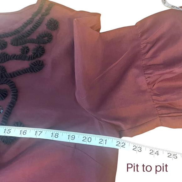 Women's Talbots RSVP Embellished Silk Blend Blouse Top, Burgundy, L - Picture 8 of 15